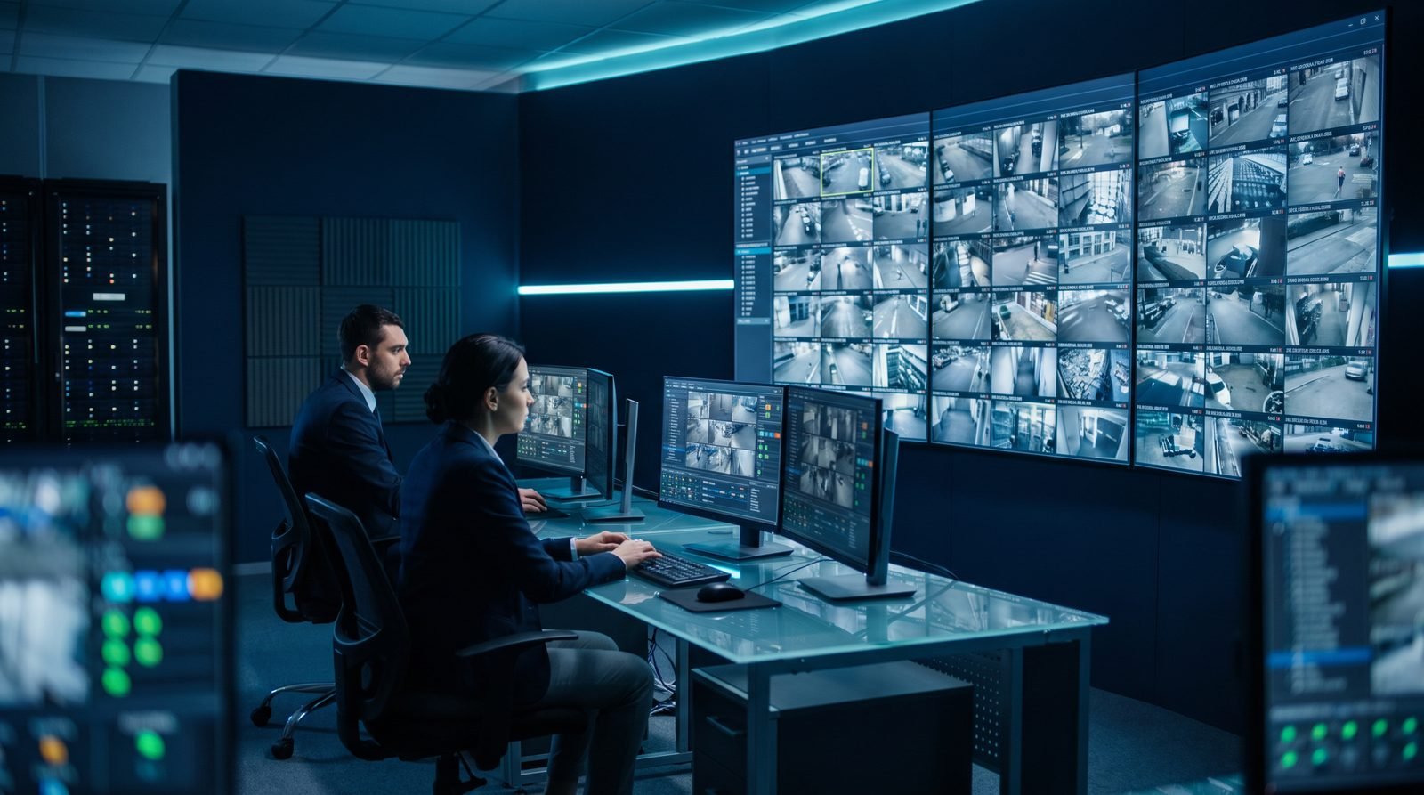 Central de monitoramento com parede de vídeo